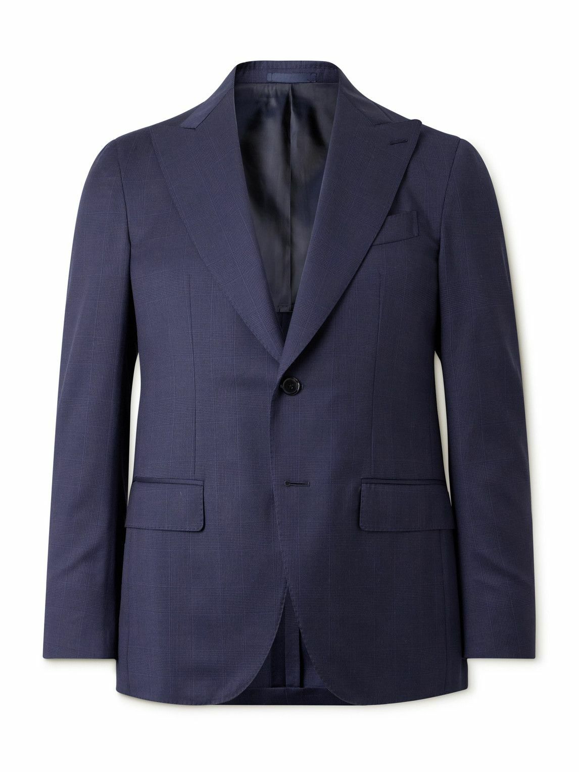 Caruso - Prince of Wales Checked Wool Suit Jacket - Blue