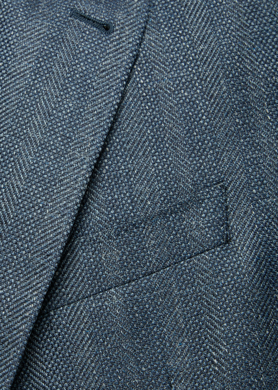Canali Striped Wool and Silk-blend Blazer Blue