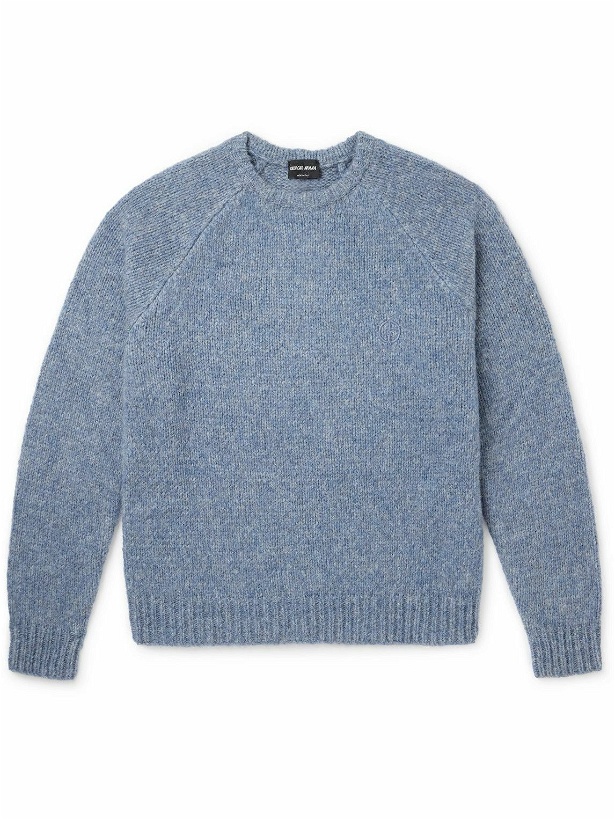 Photo: Giorgio Armani - Logo-Embroidered Brushed Alpaca-Blend Sweater - Blue