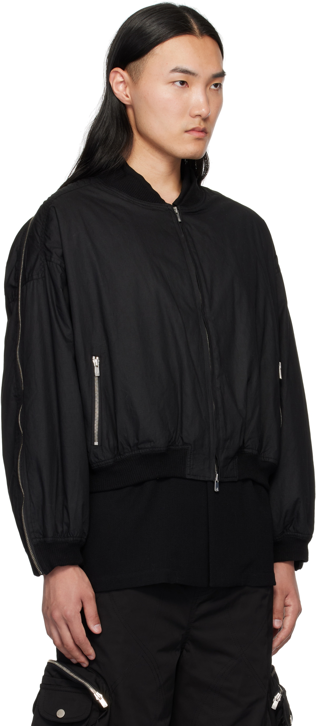 FFFPOSTALSERVICE Black Waxed Cotton Zip MA-1 Bomber Jacket
