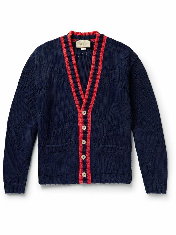 Photo: GUCCI - Pointelle-Knit Cotton Cardigan - Blue