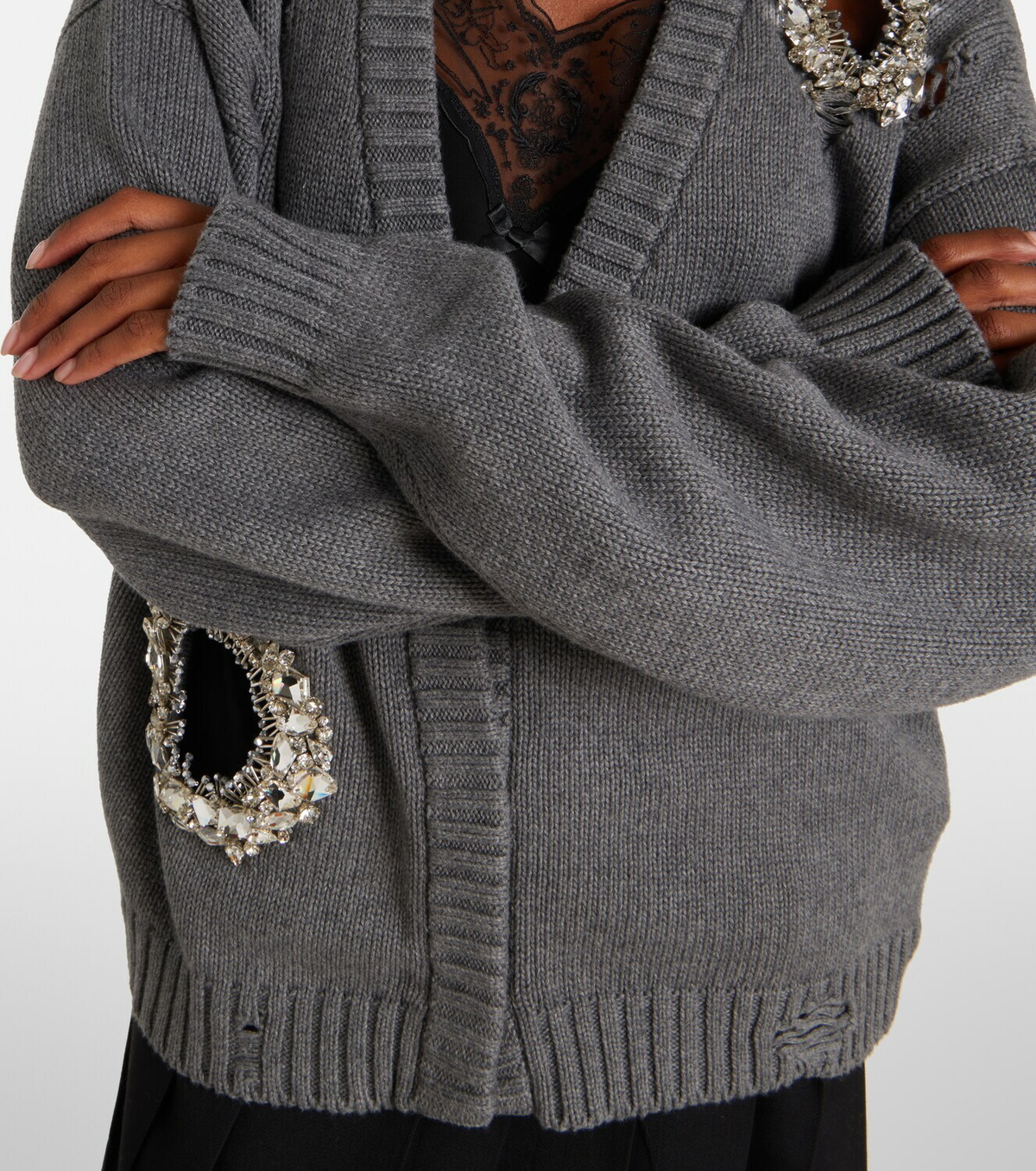 Area Distressed cotton and cashmere cardigan