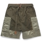 Sacai - Wide-Leg Shell-Panelled Cotton-Twill Cargo Shorts - Green