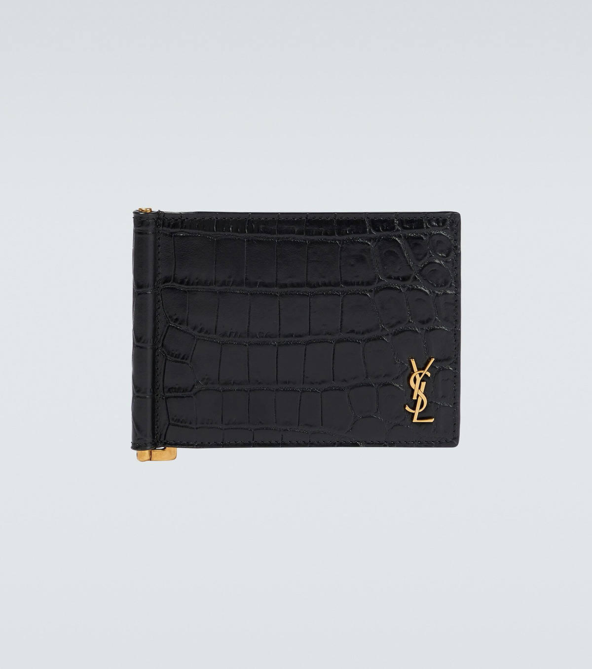 SAINT LAURENT Embellished croc-effect leather cardholder