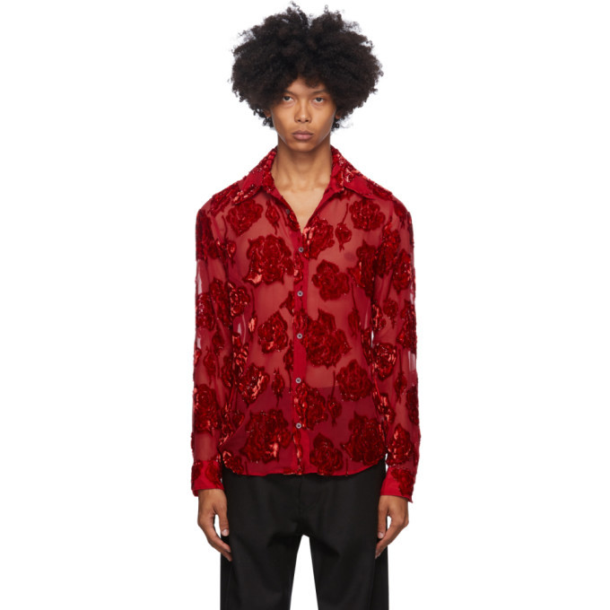 Dries Van Noten Red Silk Floral Shirt Dries Van Noten