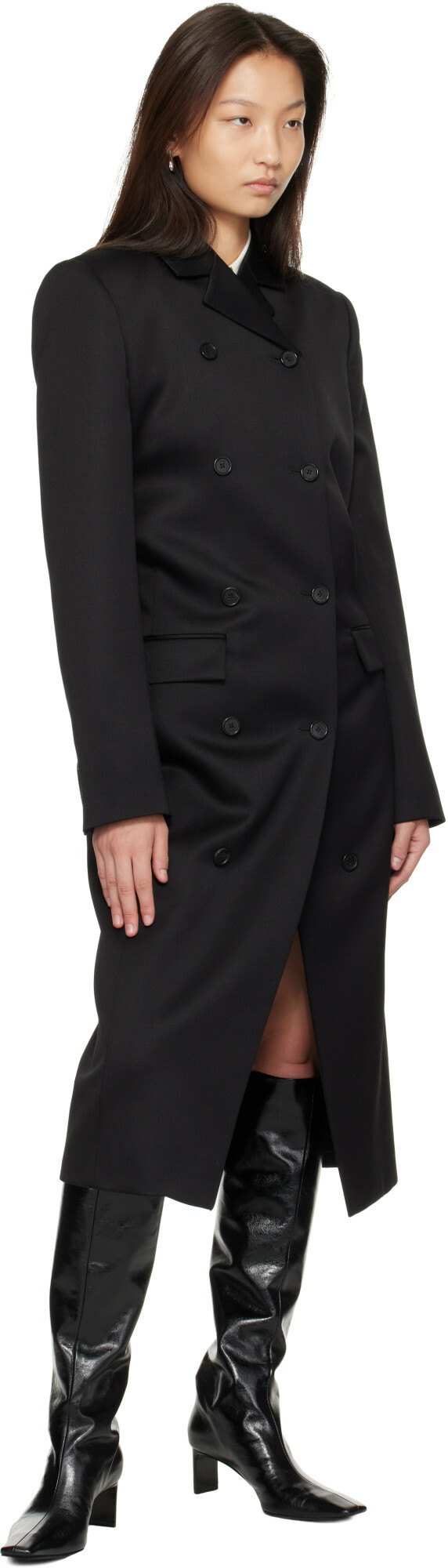 KHAITE Black Rolon Coat