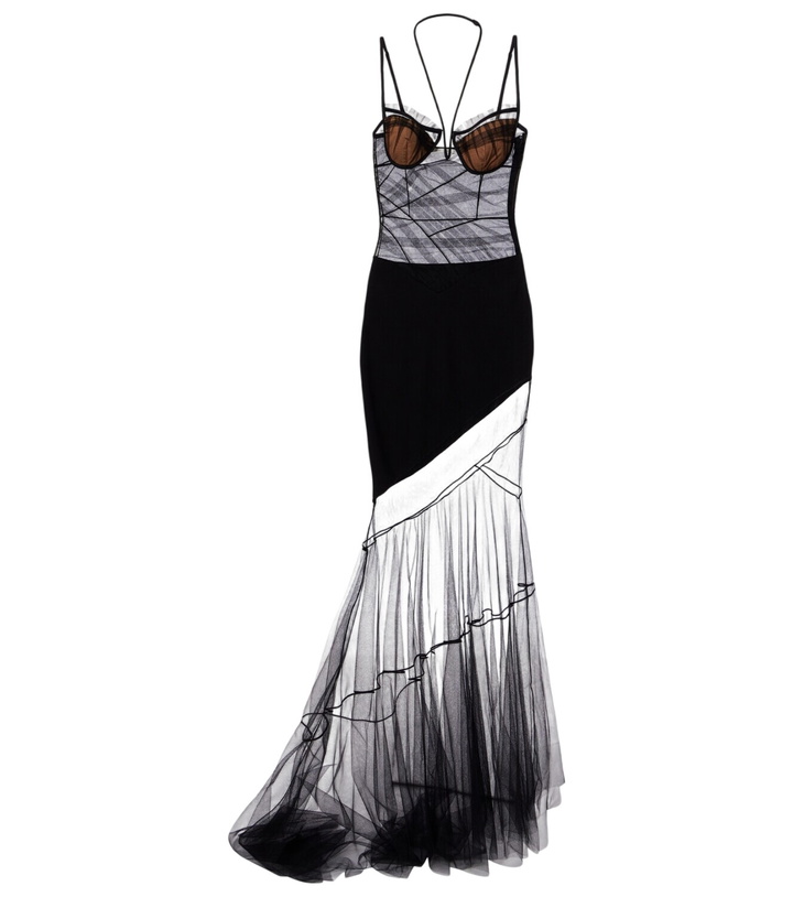 Photo: Nensi Dojaka Asymmetric draped sheer maxi dress