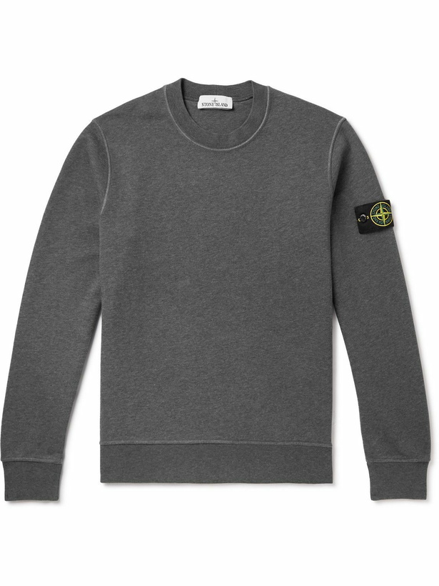 Photo: Stone Island - Logo-Appliquéd Garment-Dyed Cotton-Jersey Sweatshirt - Gray