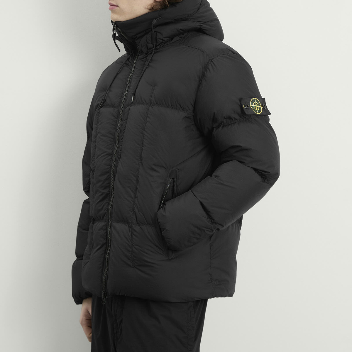 Stone Island Men's Seam Faded Light Nylon Tela Down Jacket in Black