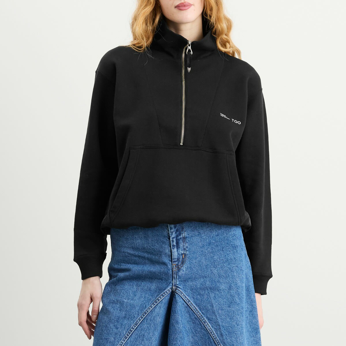 TOGA ARCHIVES Women's TOGA High Neck Half Zip Nylon Sweatshirt in Black