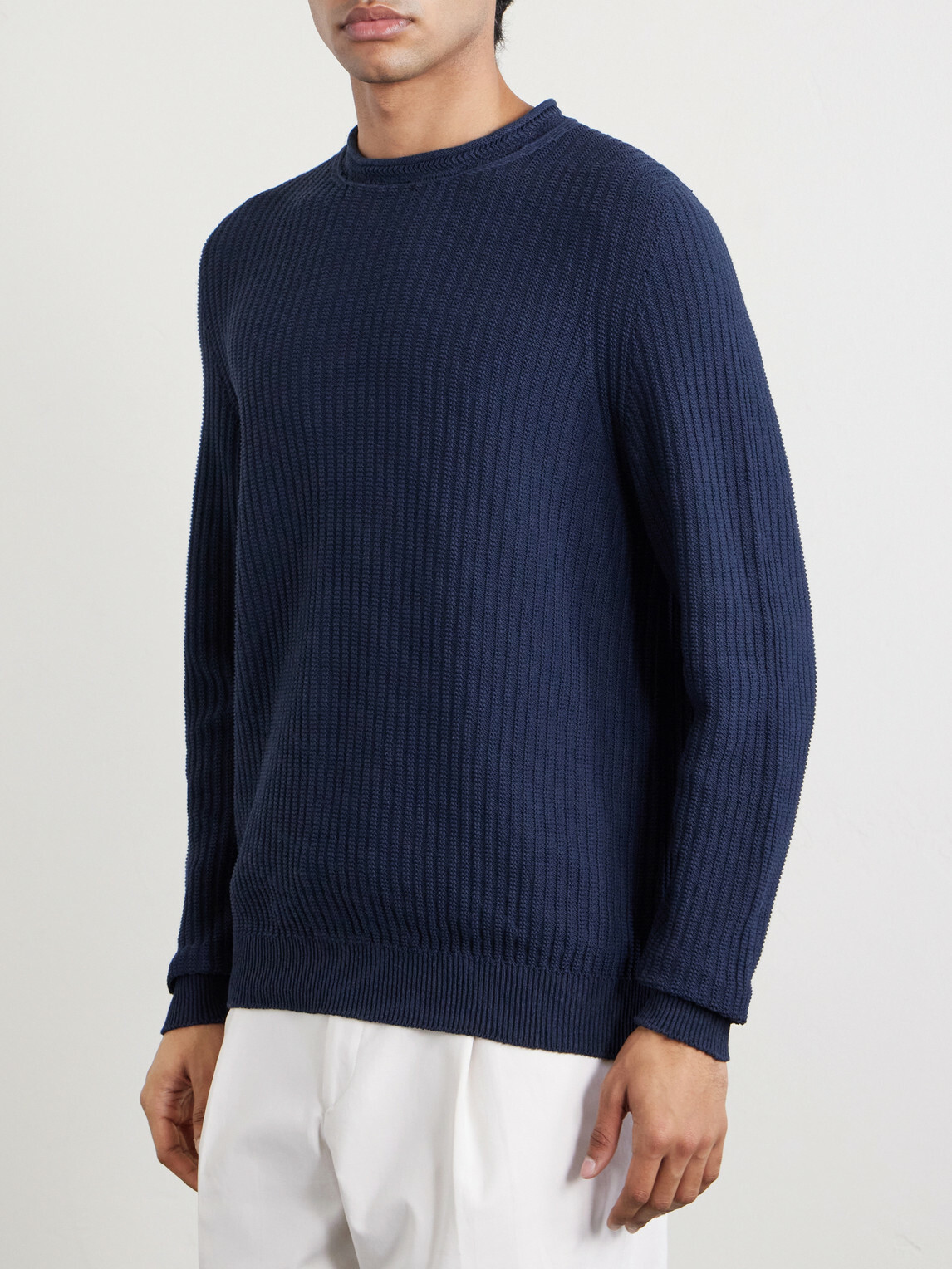 Inis Meáin - Moss Ribbed Linen and Cotton-Blend Sweater - Blue
