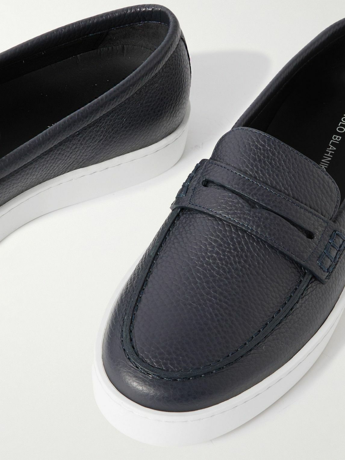 Manolo Blahnik - Ellis Textured-Leather Slip-On Sneakers - Blue