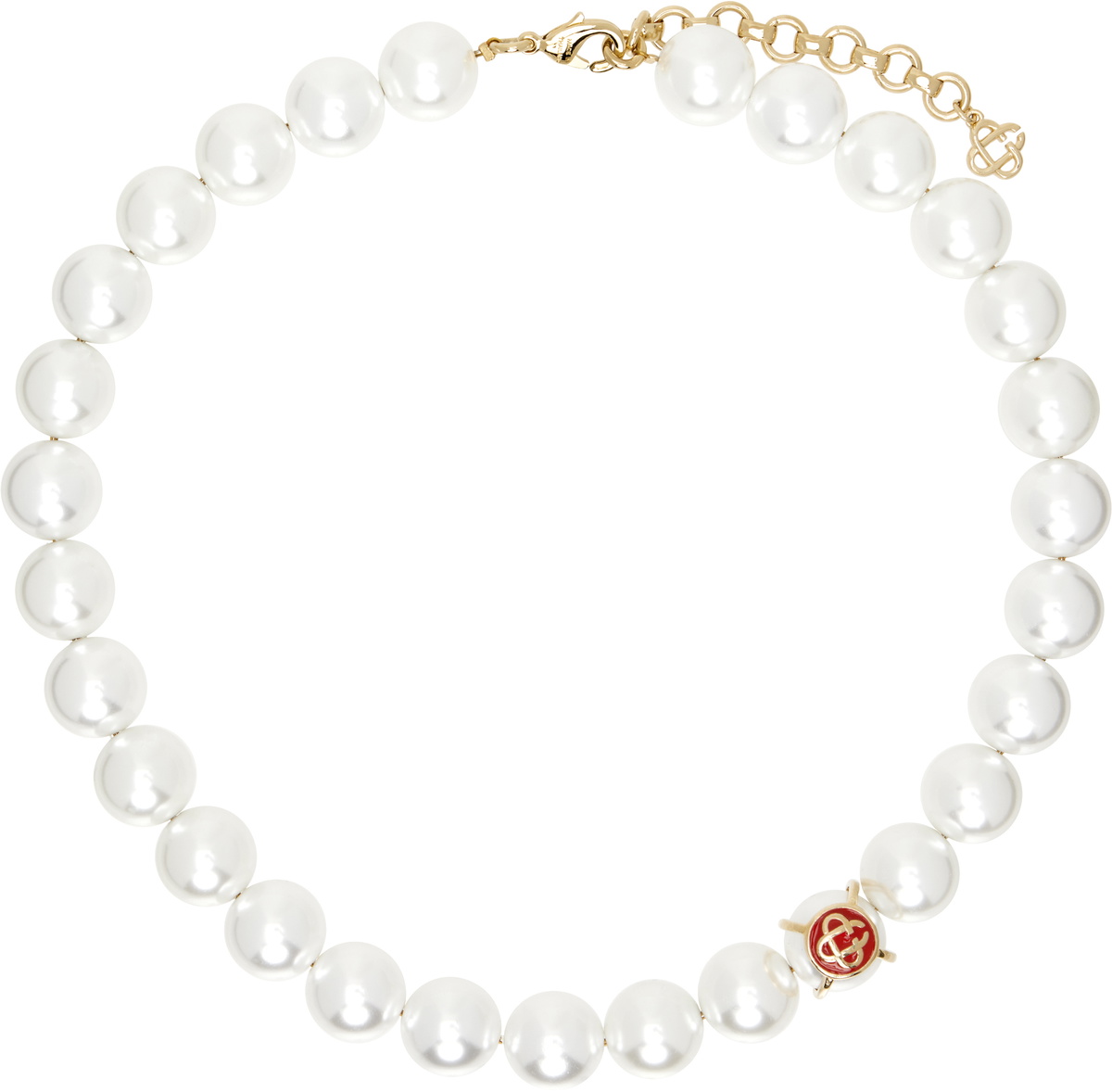 Casablanca Gold & White Logo Faux-Pearl Necklace