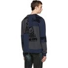 McQ Alexander McQueen Blue and Grey Patchwork Crewneck Sweatshirt