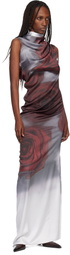 Jean Paul Gaultier Gray & Red 'The Draped Blurry Roses' Maxi Dress