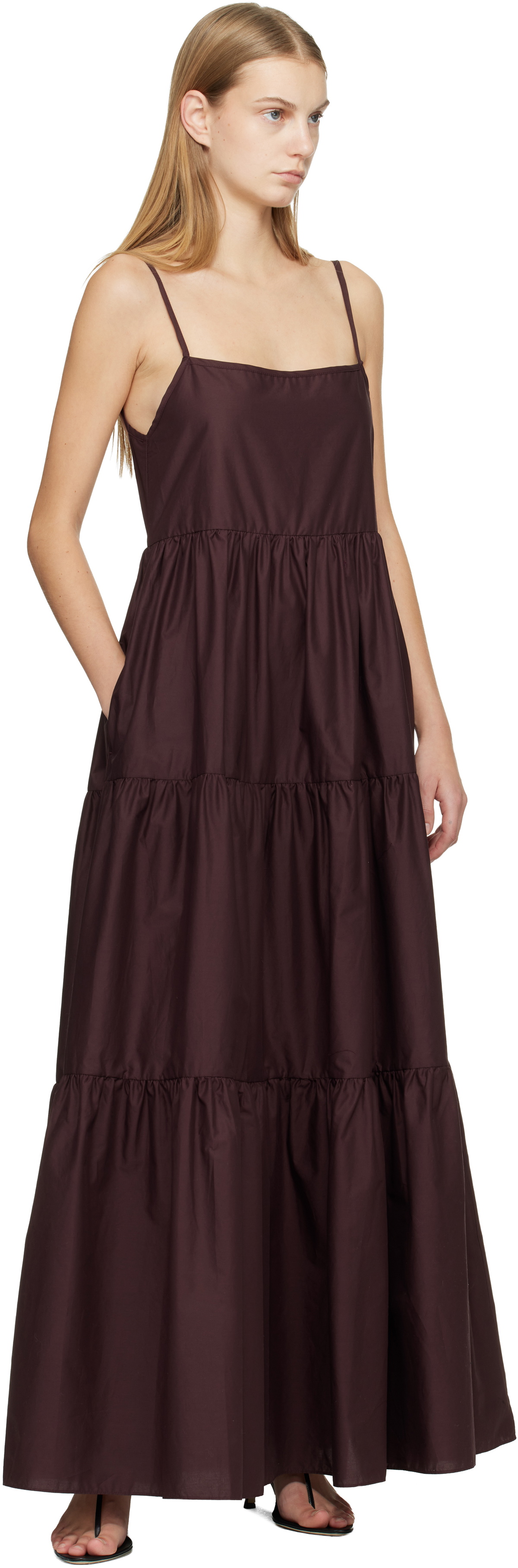 Matteau Burgundy Tiered Low Back Maxi Dress