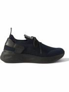 Berluti - Venezia Leather-Trimmed Stretch-Knit Sneakers - Blue