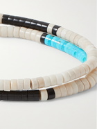 MIKIA - Fossil Jasper and Turquoise Beaded Wrap Bracelet