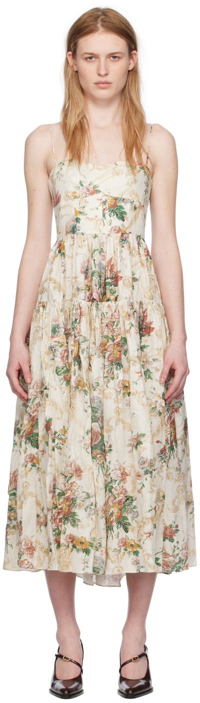 Erdem Beige Tiered Midi Dress Erdem