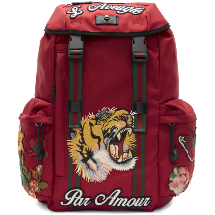 Photo: Gucci Red LAveugle Par Amour Techpack Backpack