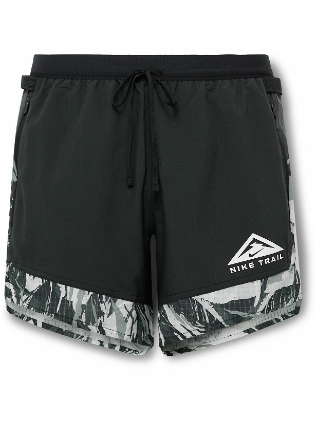 Photo: Nike Running - Flex Stride Straight-Leg Panelled Printed Dri-FIT Ripstop Shorts - Black