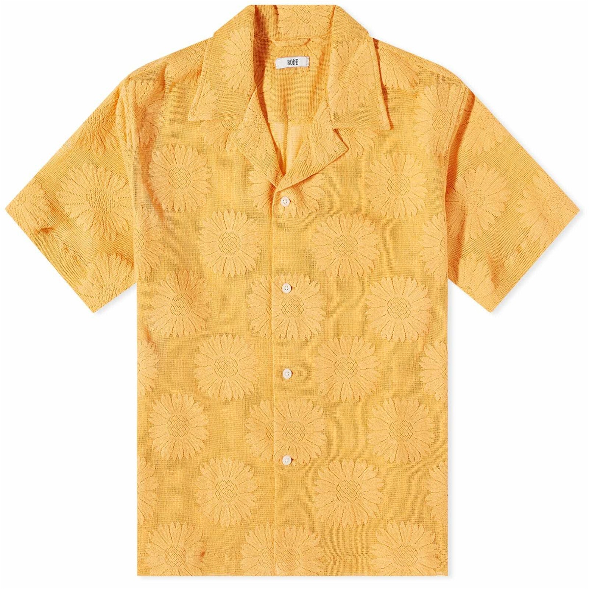 Bode Men's Sunflower Lace Short Sleeve Shirt in Golden Bode