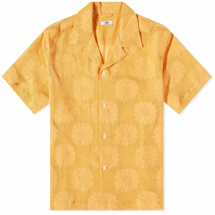 Photo: Bode Men's Sunflower Lace Short Sleeve Shirt in Golden