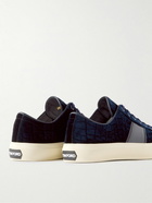 TOM FORD - Cambridge Leather-Trimmed Croc-Effect Velvet Sneakers - Blue