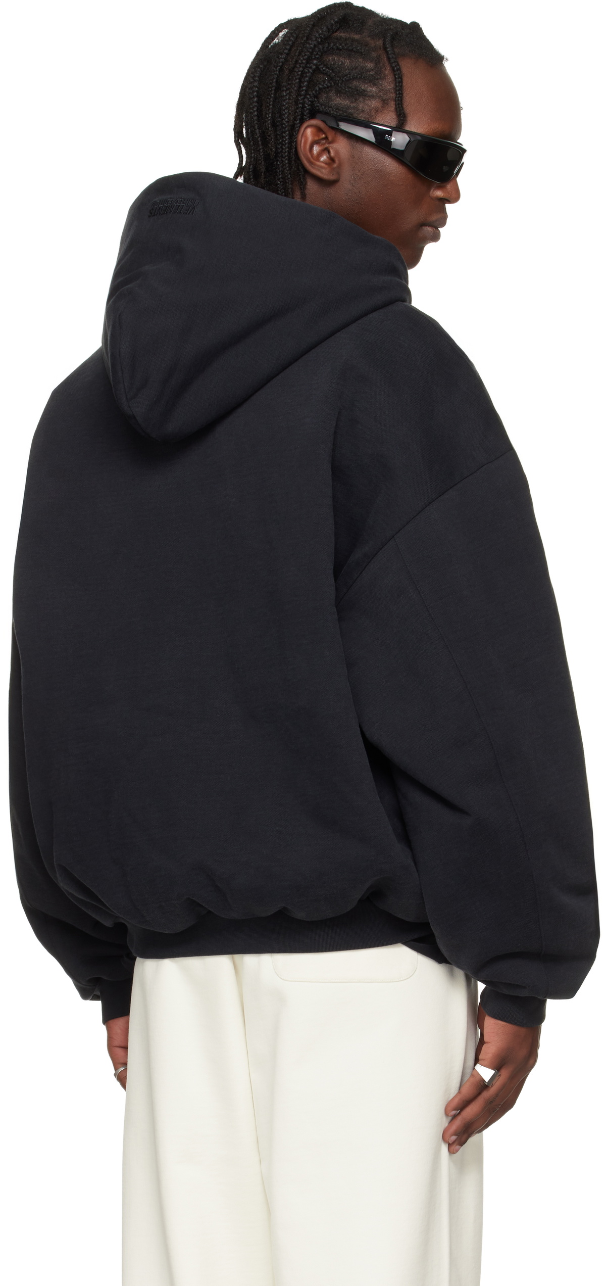 VETEMENTS Black Embroidered Cross Padded Zip-Up Hoodie