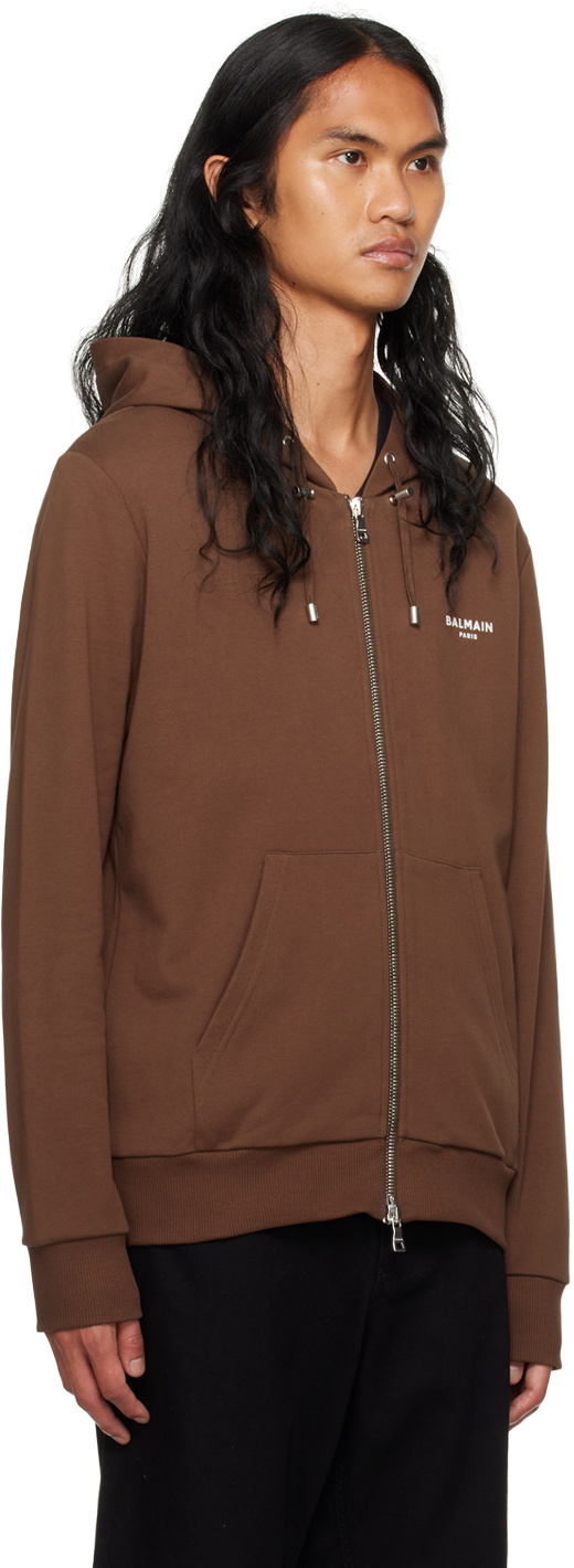 Balmain Brown Flocked Hoodie Balmain