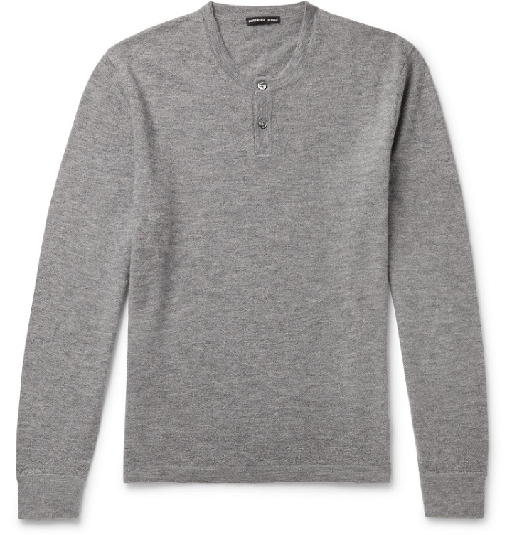 Photo: James Perse - Mélange Cashmere Henley Sweater - Gray