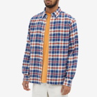 Beams Plus Men's Button Down Check Flannel Shirt in Blue Check