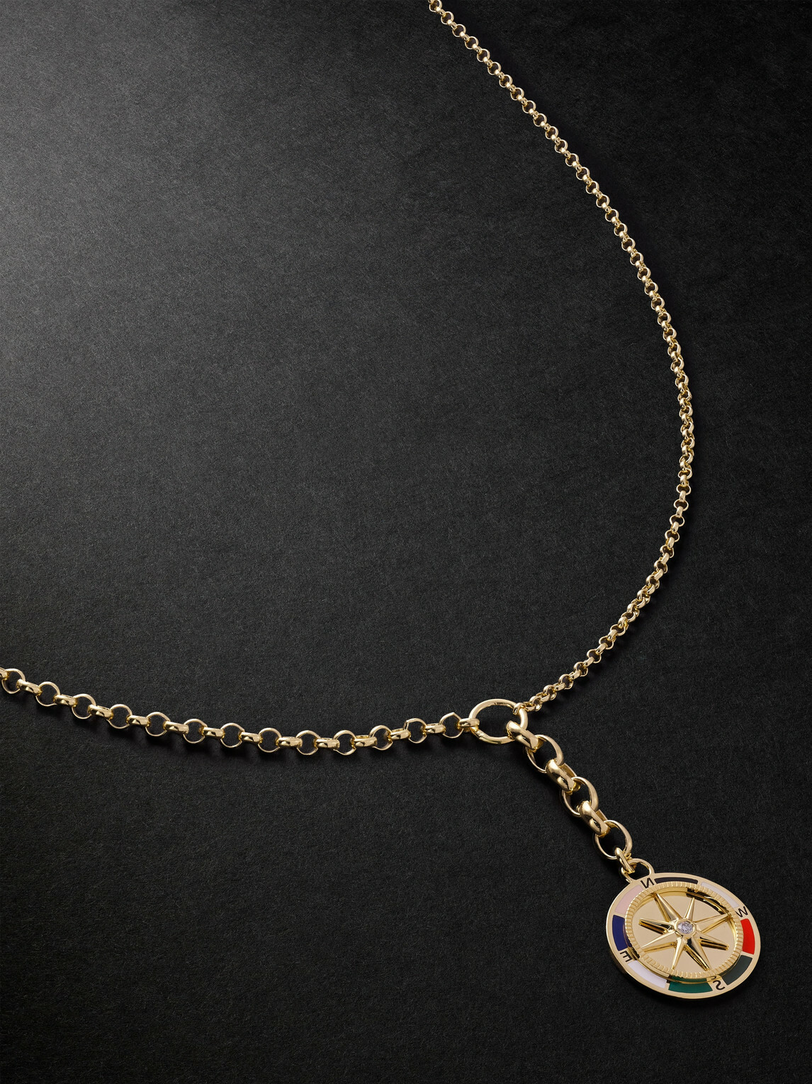 Foundrae - Internal Compass 18-Karat Gold, Enamel and Diamond Necklace