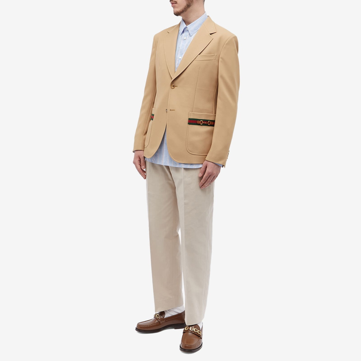 Gucci Men's Tape Logo Blazer in Camel