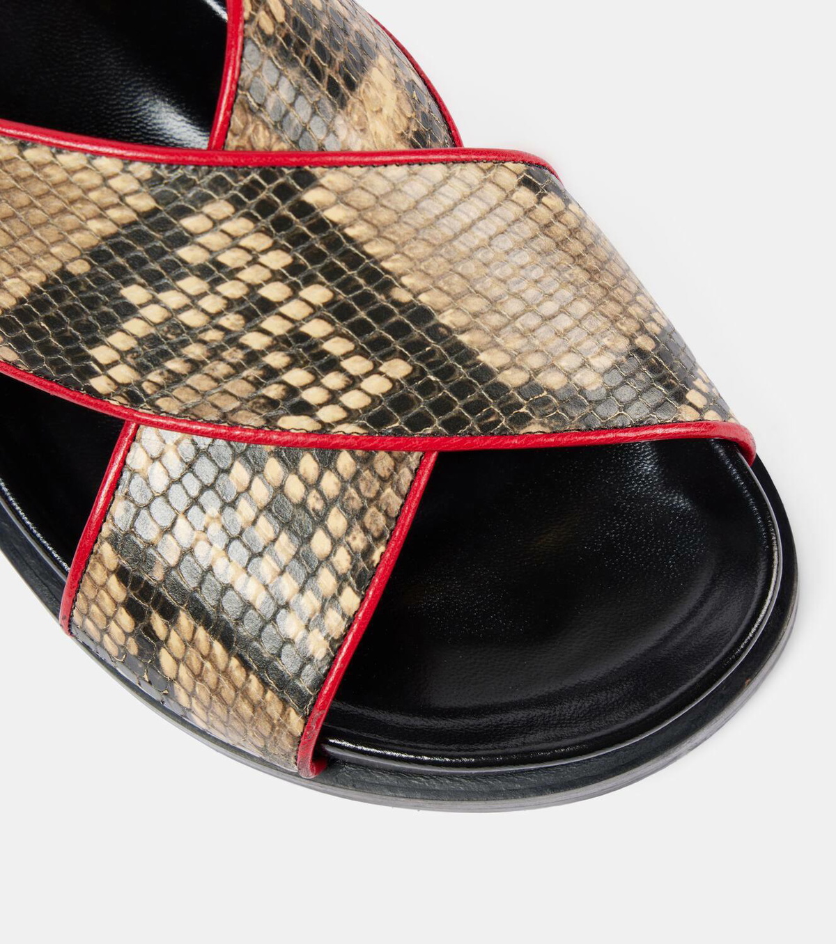 Snake effect leather slingback sandals in beige Dries Van Noten
