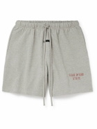 FEAR OF GOD ESSENTIALS - Wide-Leg Logo-Print Cotton-Blend Jersey Drawstring Shorts - Gray