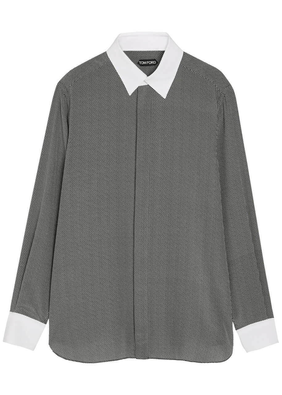 Tom Ford Sharkskin Printed Silk Shirt Black And White