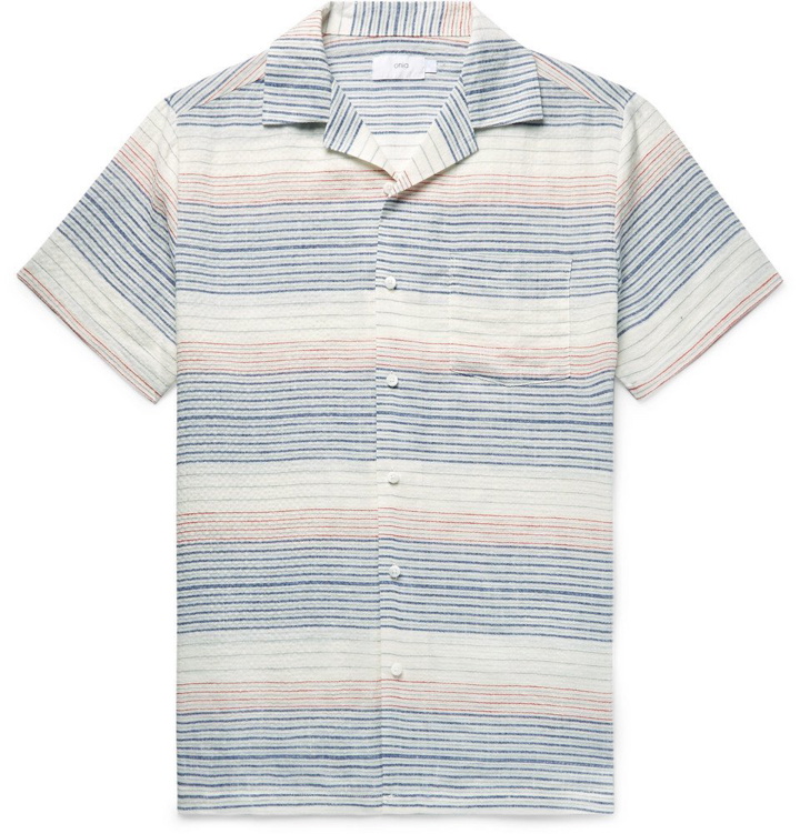 Photo: Onia - Vacation Camp-Collar Striped Linen and Cotton-Blend Shirt - Men - Storm blue