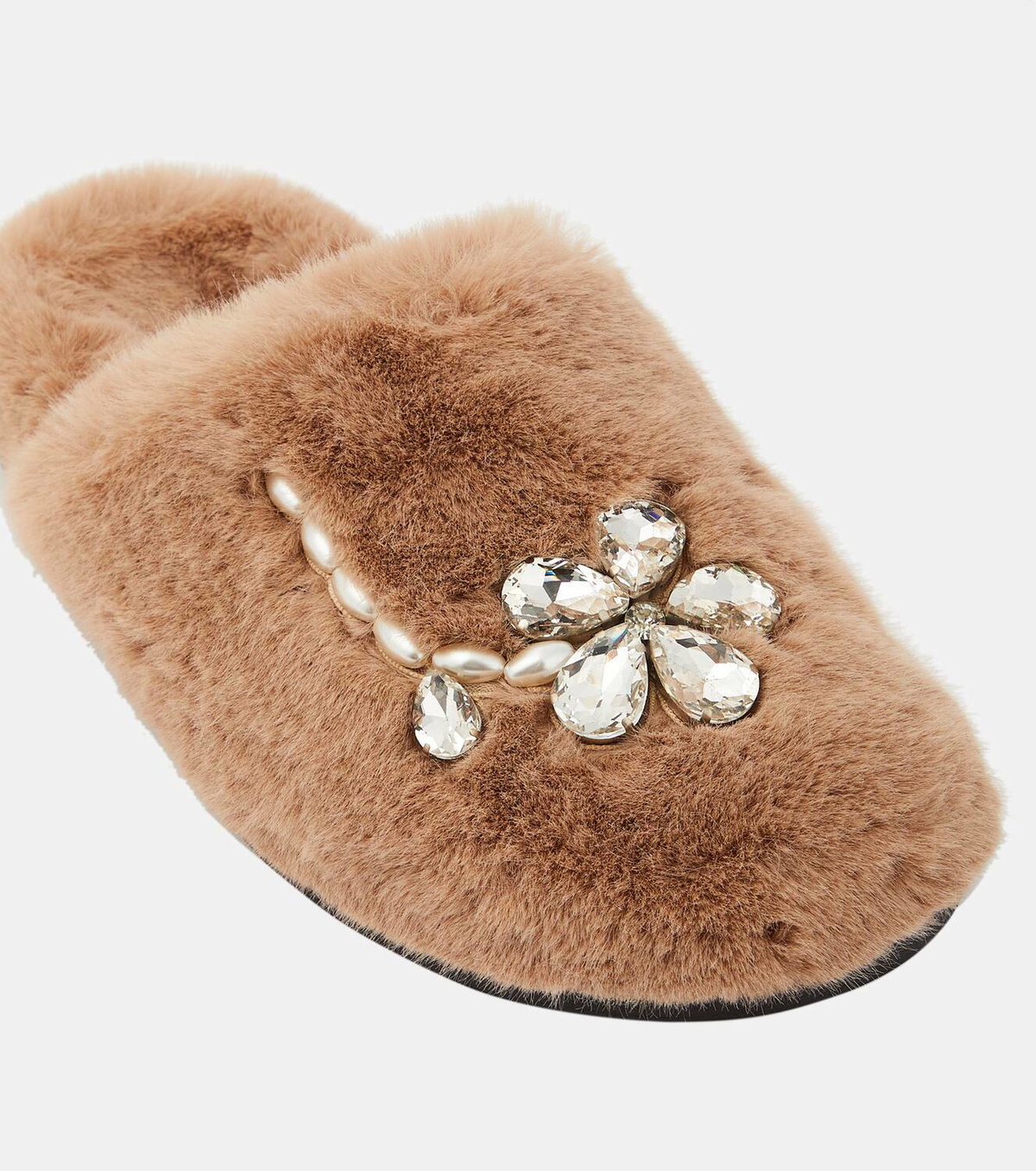 Simone Rocha Embellished faux fur slippers
