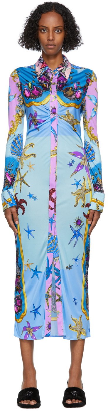 Versace Multicolor Trésor De La Mer Long Sleeve Dress Versace