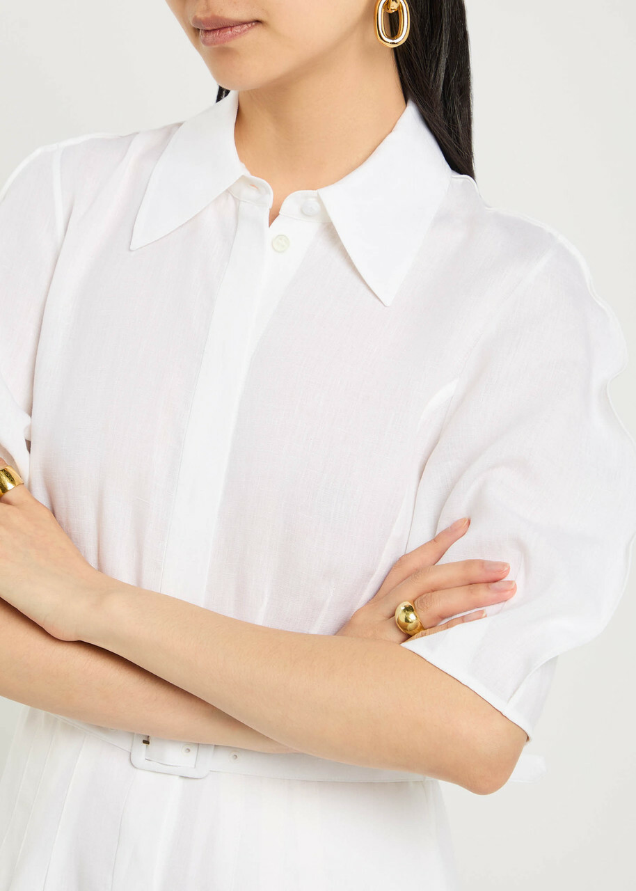 Gabriela Hearst Maude Darted Linen Midi Shirt Dress White