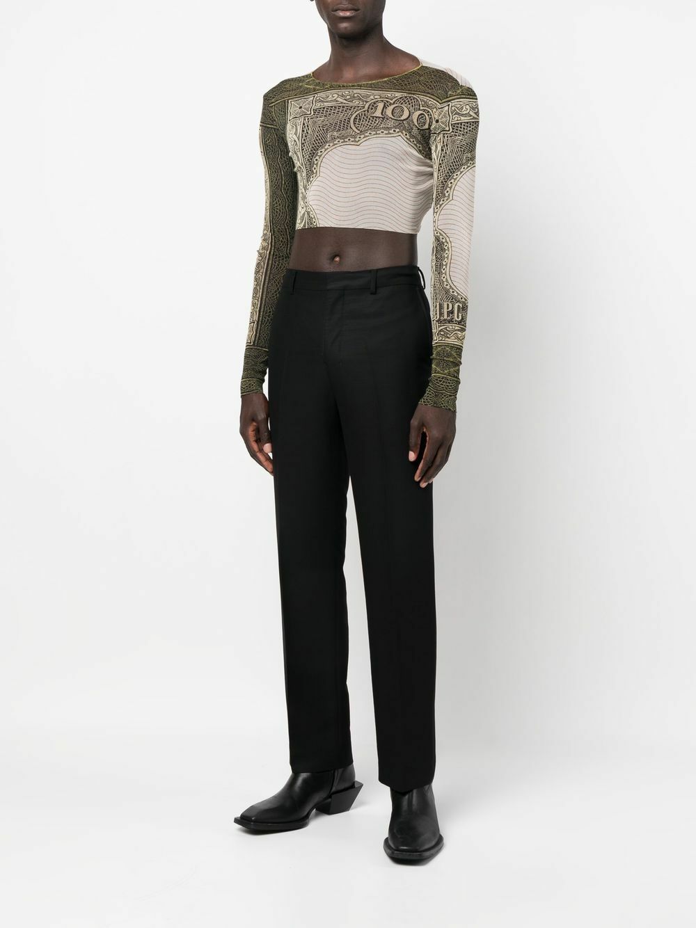 Jean Paul Gaultier Green Graphic-Print Mesh Crop Top