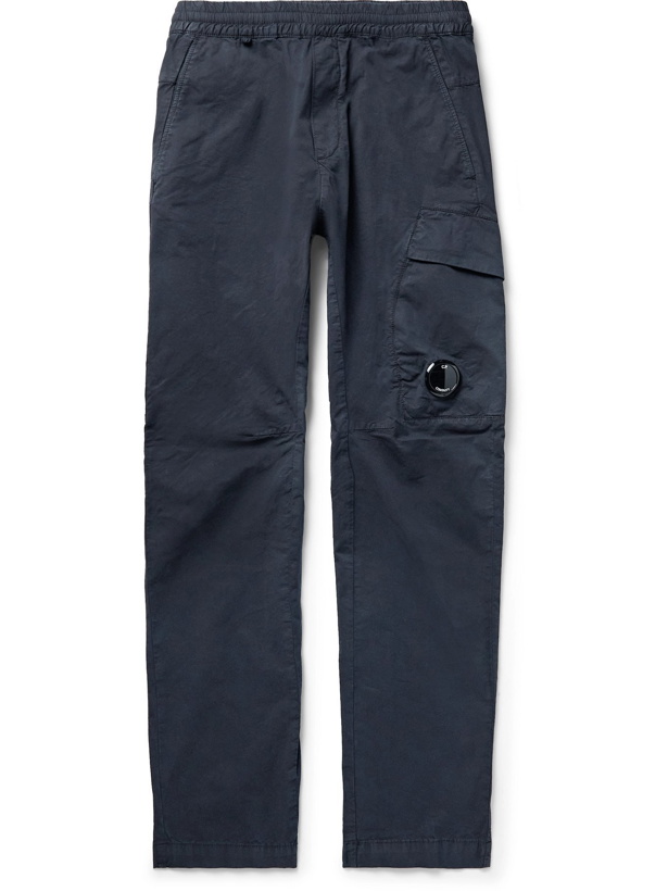 Photo: C.P. COMPANY - Garment-Dyed Logo-Appliquéd Stretch-Cotton Cargo Trousers - Blue - IT 46