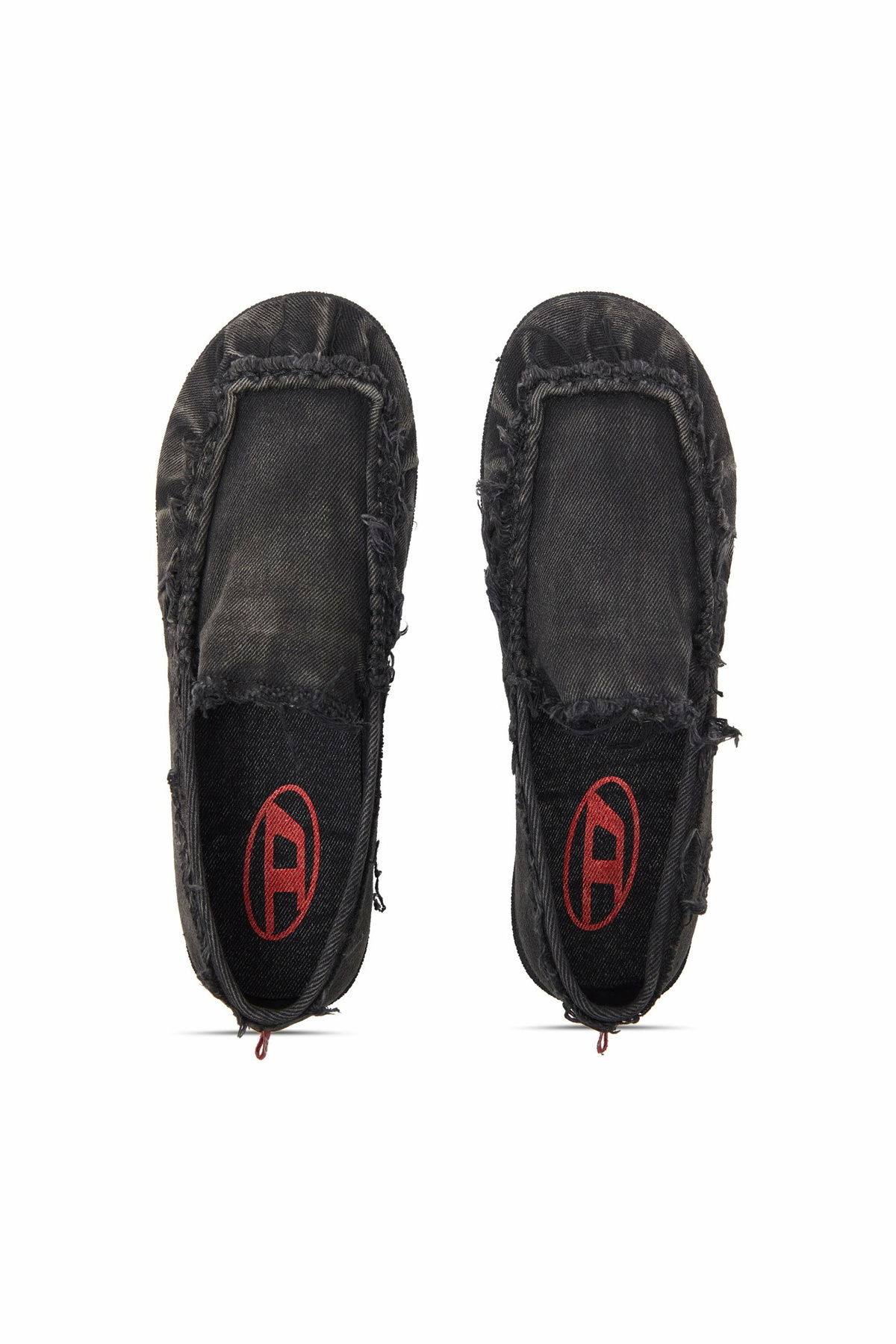 Diesel D-Shock-Distressed denim loafers - Mocassins and Mules Mens in Black