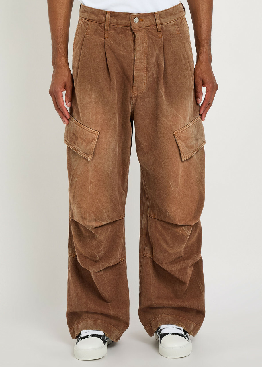 Nahmias Faded Denim Cargo Trousers Brown