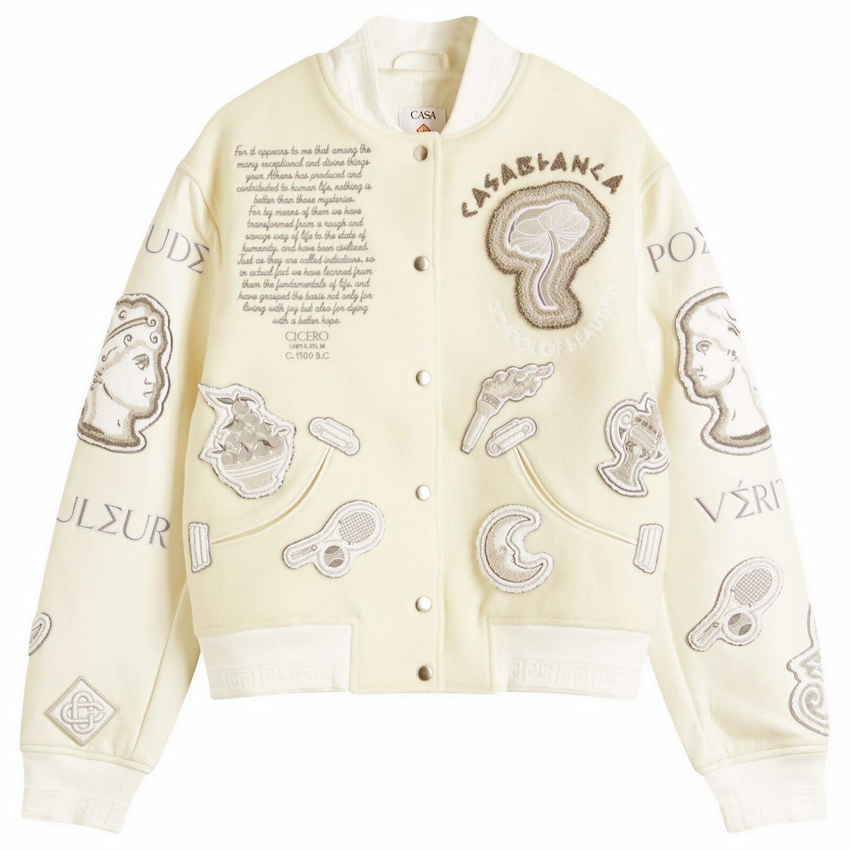 Casablanca Women's Chenille Embroidered Patchwork Bomber Jacket in Off White