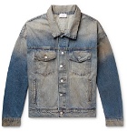 Rhude - Oversized Suede Elbow-Patch Distressed Denim Jacket - Blue