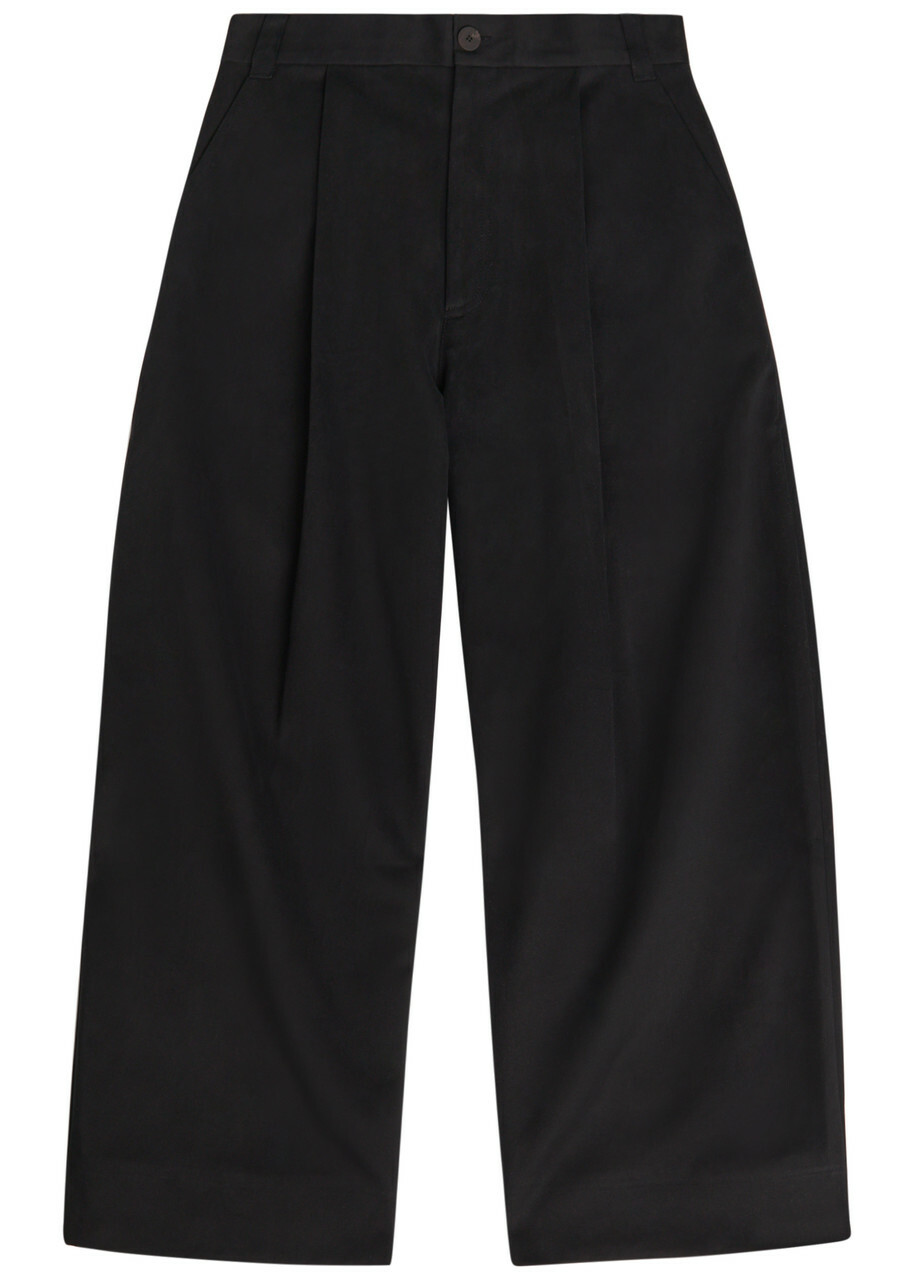 Studio Nicholson Peached Pleated Wide-leg Cotton-twill Trousers Black