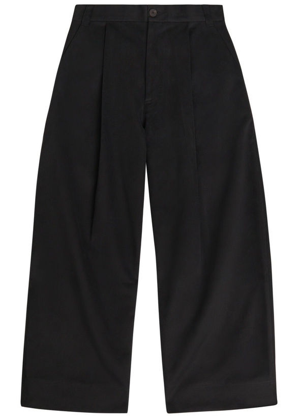 Photo: Studio Nicholson Peached Pleated Wide-leg Cotton-twill Trousers Black
