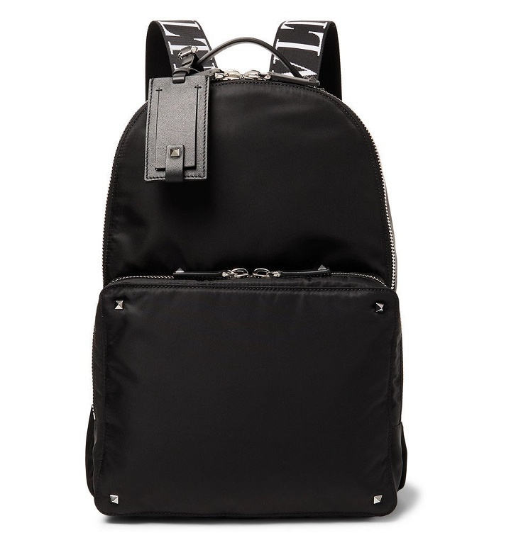 Photo: Valentino - Valentino Garavani Leather-Trimmed Nylon Backpack - Black